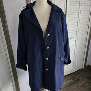 Dennis Basso Regular Water Resistant Trench Coat with Hood in Navy